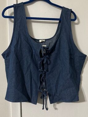NLT Boutique High-Quality Denim Cropped Tie-Front Vest